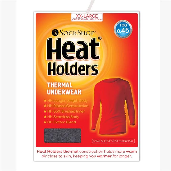 Mens HEAT HOLDERS Thermal Long Sleeve Vest, Charcoal